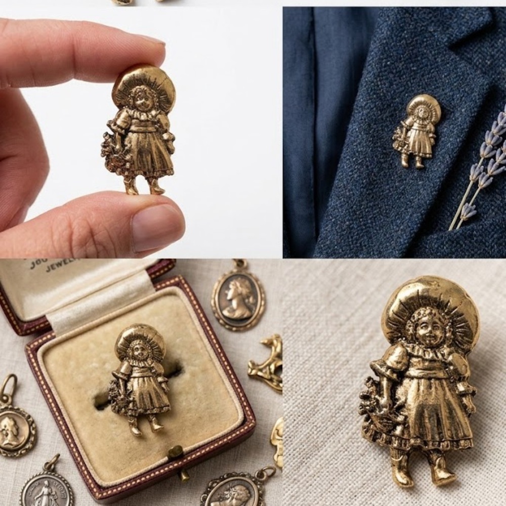 Vintage Girl with Bonnet - Brooch pin 1-1/8”